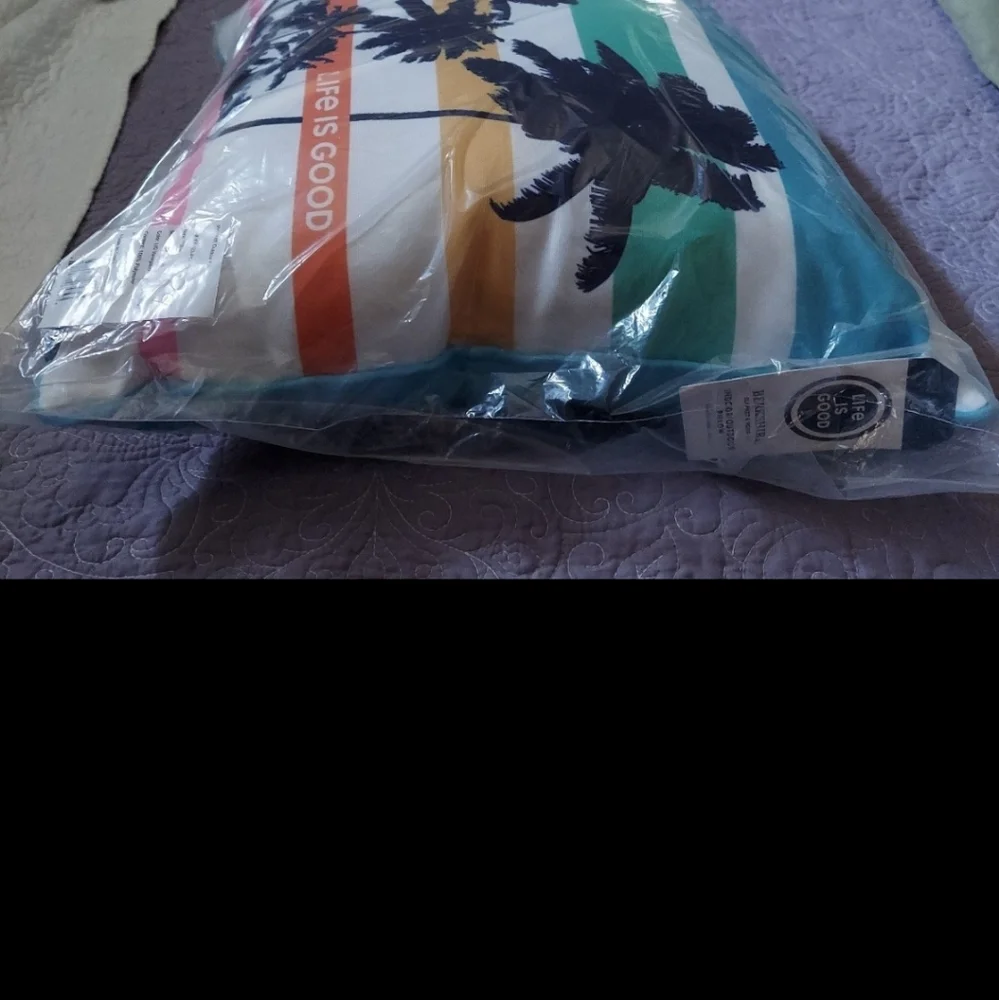 Life is Good® Palm Stripe Indoor/Outdoor Accent Pillow BNWT SO RETIRED
